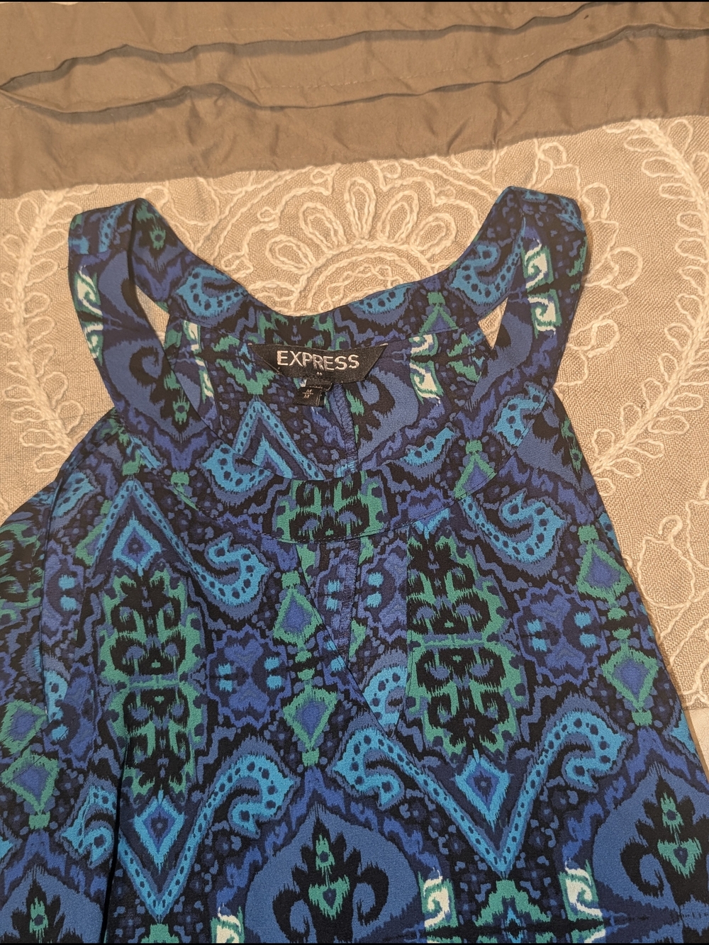 Express Blue & Green Printed Tank Top